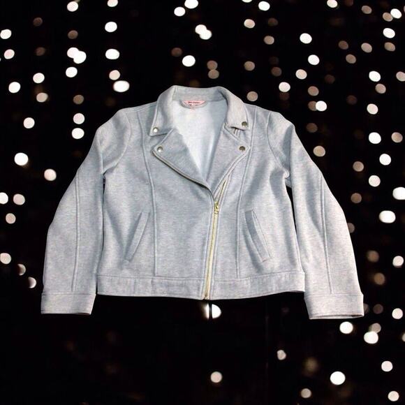 JUICY COUTURE Womens Jacket Large Gray Moto Zip Up Fleece Sweatshirt Pockets - Picture 1 of 7